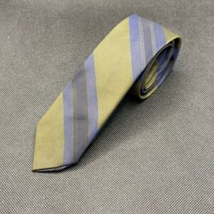 Vintage 1960s Prince Consort Green Striped Poly Button Down Tie 2.25" x 52" USA